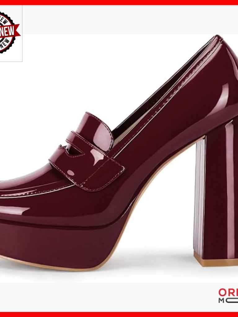 Platform Heel Loafers Chunky Block Heel Patent Leather Work Pumps
